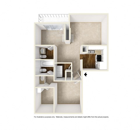 A3 3D floor plan of Preston Villas in Dallas, TX